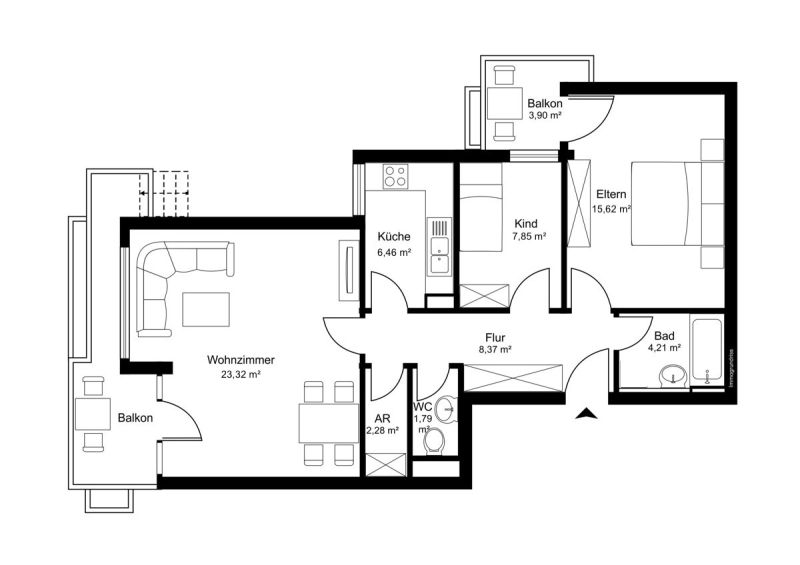 2,5 Zimmer, zwei Balkone, viele Mglichkeiten in Riedenburg-Maxglan /  / 5020 Salzburg / Bild 1