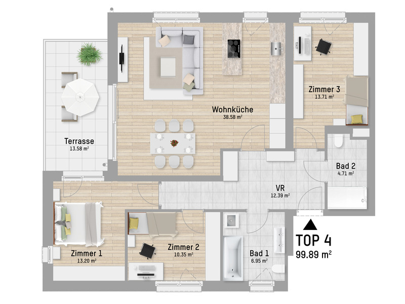 Spektakulär geplante 4-Zimmer Wohnung mit Balkon nur 500m von der unteren Alten Donau / / 1220 Wien / Bild 7