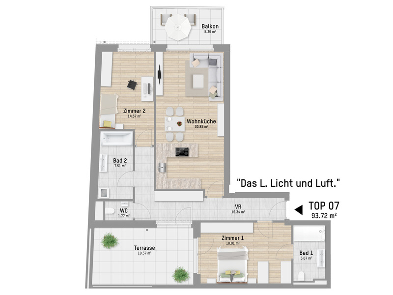 Durchdachte 3-Zimmer Wohnung mit ganz viel Licht, Balkon und eigener Terrasse /  / 1210 Wien / Bild 0