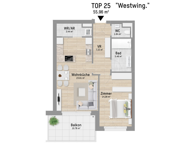 Mehr als nur "2 Zimmer, Küche, Bad". 2-Zimmer Wohnung mit West-Balkon für beste Aussichten