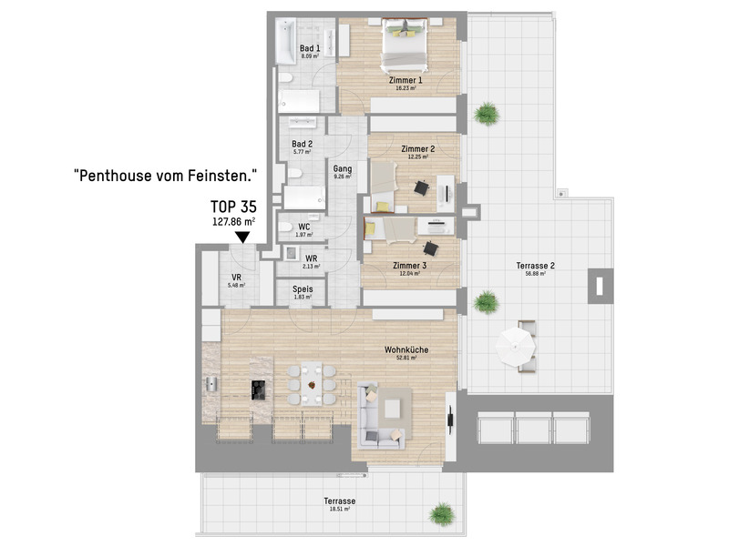 Moderne 4-Zimmer Penthouse-Wohnung mit extra viel Platz fr ganz viel Extravaganz