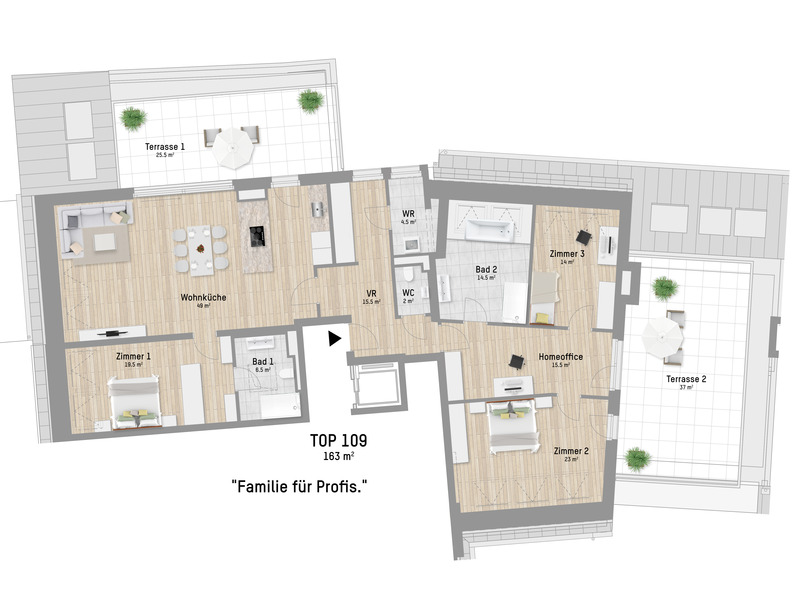 Reprsentative 4-Zimmer Wohnung auf 163 m Wohnflche. Ausgeklgelter Grundriss - und 2 Terrassen. /  / 1220 Wien / Bild 7