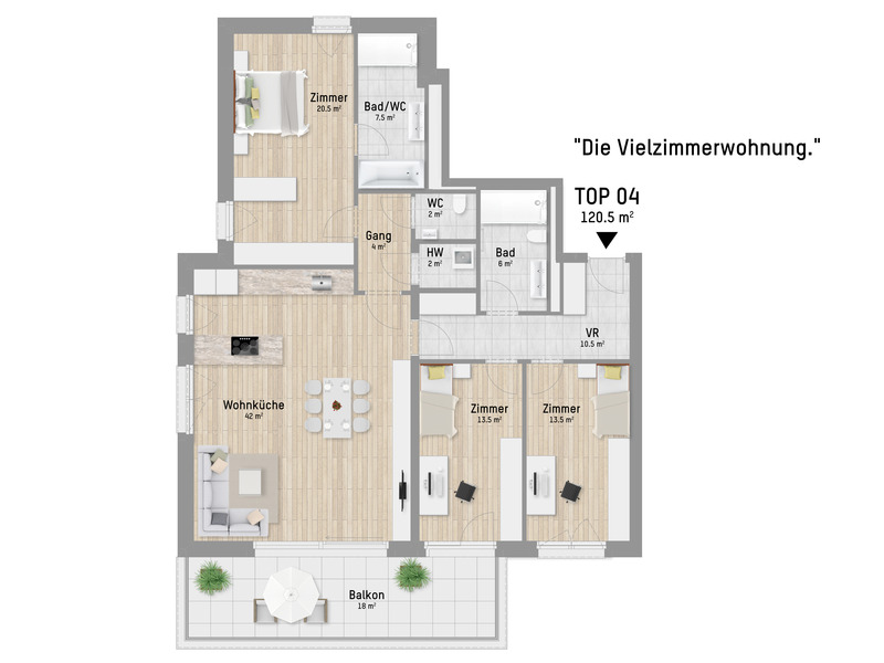 Sonnige Aussichten. Eleganter 4-Zimmer Eigentum mit Sd-Balkon. 290m von der Alten Donau entfernt /  / 1220 Wien / Bild 0