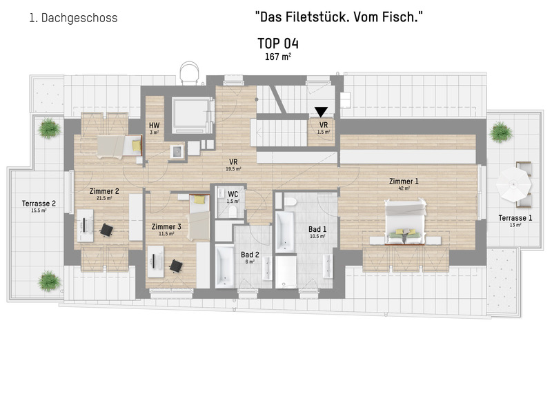 Wohnen deluxe. Prachtvolle 2-stckige Dachgeschosswohnung mit 167 m in absoluter Bestlage an der Alten Donau /  / 1220 Wien / Bild 4