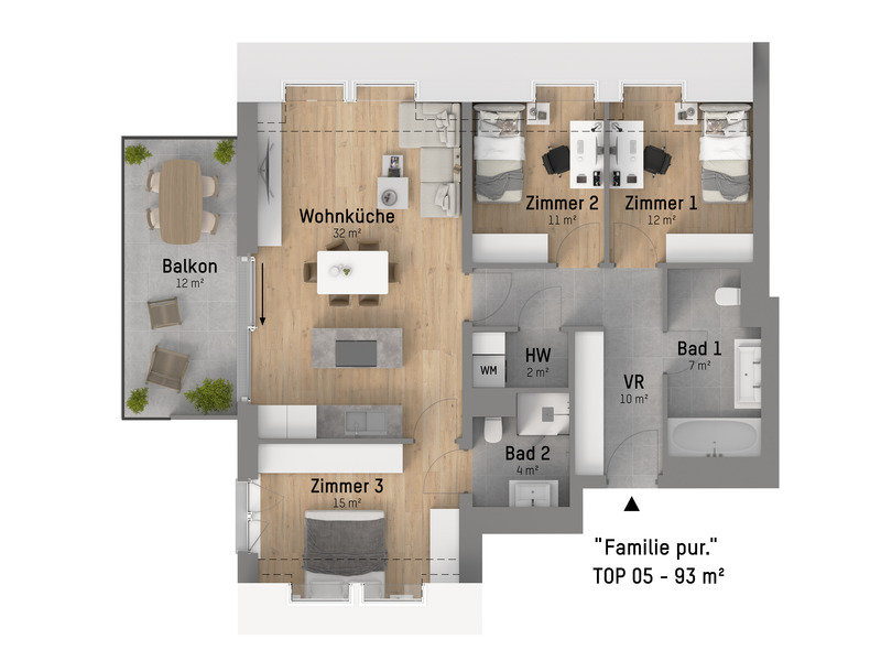 Familienglck pur. 4-Zimmer Wohntraum auf 94 m plus Terrasse. Erstbezug /  / 1220 Wien / Bild 5