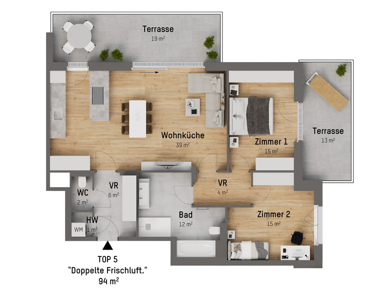 3 Zimmer, 2 Terrassen, 1 Wohntraum - nahe Donau Zentrum und unweit der oberen Alten Donau /  / 1220 Wien / Bild 5