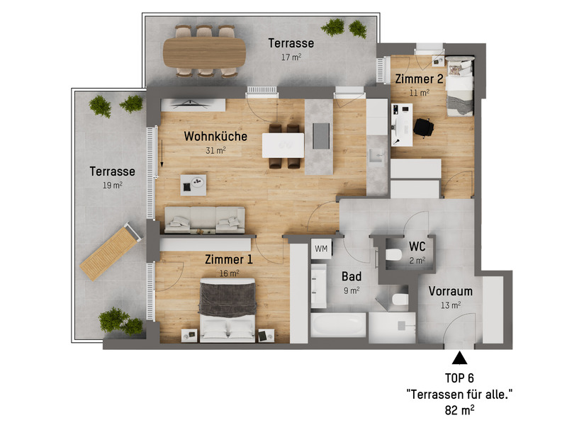 82 m Eigentumswohn(t)raum mit 3 Zimmern und 2 Terrassen. Moderne Deckenkhlung inklusive /  / 1220 Wien / Bild 5