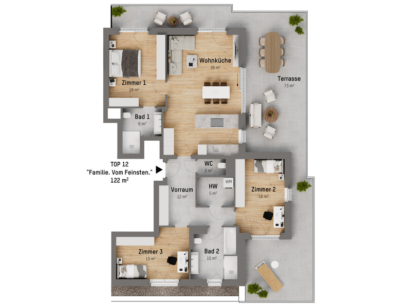 Familienglck vom Feinsten: 4-Zimmer-Eigentumswohnung auf 121 m und groer Terrasse bei der U1 /  / 1220 Wien / Bild 5