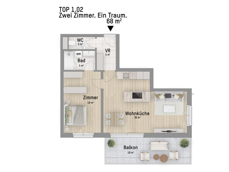 1220, Brachelligasse, 400 m zur U1 bei der Alten Donau, 2-Zimmer-Eigentumswohnung  /  / 1220&nbsp;Wien / Bild 2