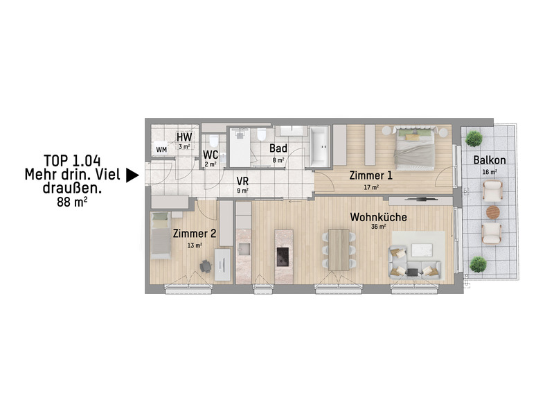 1220, Hausfeldstra�e, In 2 Fahrradminuten zur U2, 3-Zimmer-Eigentumswohnung  /  / 1220&nbsp;Wien / Bild 2