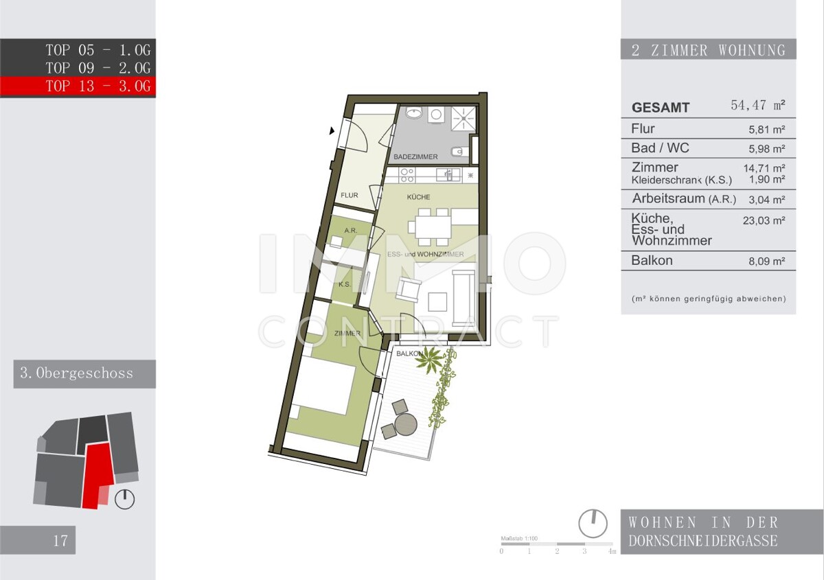Zwei Zimmer Wohnung mit groem Balkon in ruhiger Innenhoflage, Dornschneidergasse 31 - Top 13 /  / 8020 Graz / Bild 8