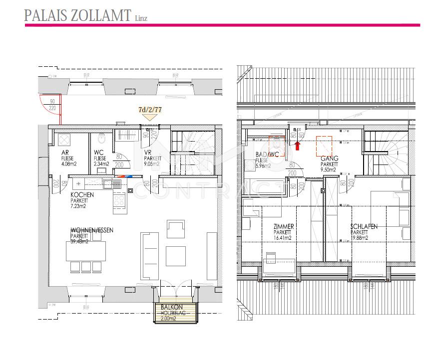 Elegante 3 Zimmer Maisonette mit Balkon in der Zollamtstraße 7 zu vermieten (inkl. Fernwärme-Akonto) / / 4020 Linz / Bild 2