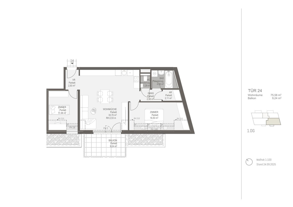 Lichtdurchflutete 3-Zimmer-Dachgeschosswohnung mit Freiflche ERSTBEZUG /  / 1220 Wien / Bild 1