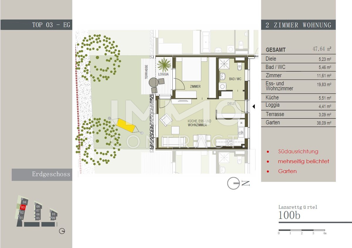 Zentrale, gefrderte 2 Zimmer Wohnung mit Eigengarten - Lazarettgrtel 100b - Top 03 /  / 8020 Graz / Bild 9
