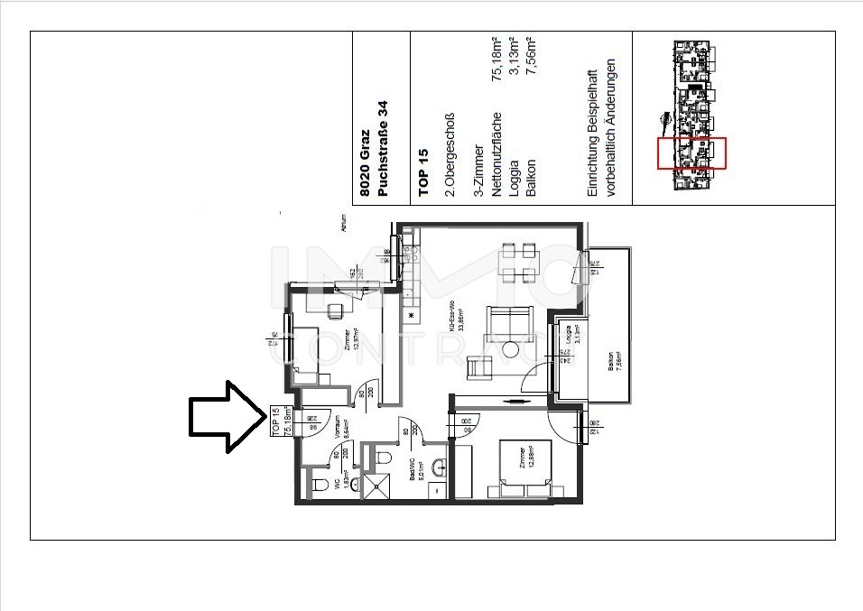 Erstbezug ab 01.10.2025: gefrderte 3 Zimmer Wohnung mit Balkon in ruhiger und zentraler Lage - Puchstrae 34 - Top 15 /  / 8020 Graz / Bild 8