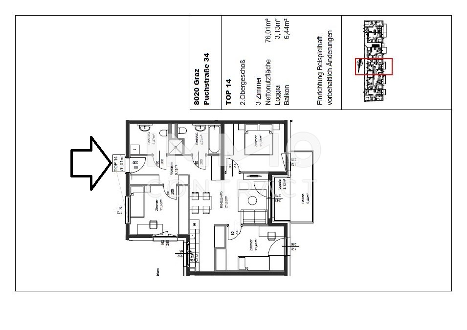 Erstbezug ab 01.10.2025: gefrderte 4 Zimmer Wohnung mit Balkon in ruhiger und zentraler Lage - Puchstrae 34 - Top 14 /  / 8020 Graz / Bild 9
