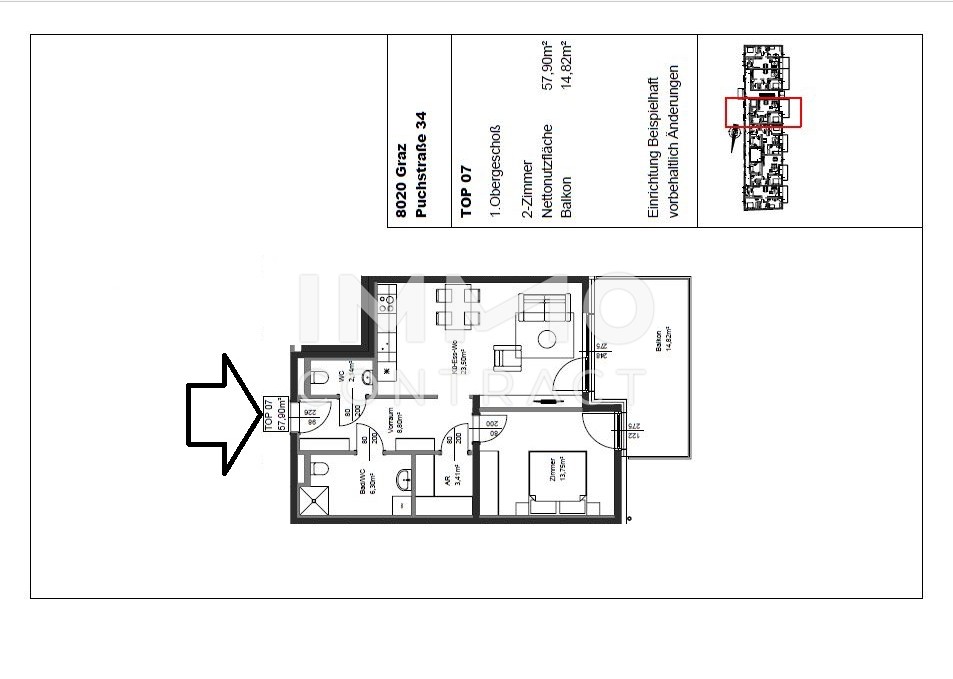 Erstbezug ab 01.10.2025: gefrderte 2 Zimmer Wohnung mit groem Balkon in ruhiger und zentraler Lage - Puchstrae 34 - Top 07 /  / 8020 Graz / Bild 6
