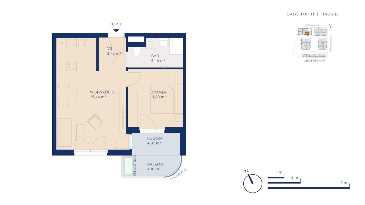 Ruhig gelegene 2-Zimmer Wohnung mit Blick in den Innenhof! Provisionsfrei! /  / 1230 Wien / Bild 2