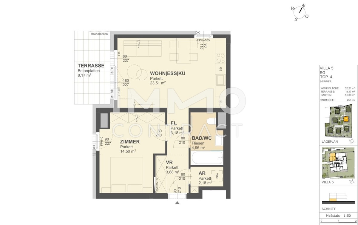 KREMSER WOHNDOMIZIL
2Zi- 52qm Gartenwohnung,Lift, 
Tiefgarage, in beliebter Grnruhelage /  / 3500 Krems / Bild 1