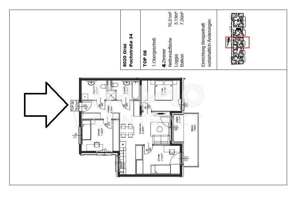 Erstbezug ab 01.10.2025: gefrderte 4 Zimmer Wohnung mit Balkon in ruhiger und zentraler Lage - Puchstrae 34 - Top 08 /  / 8020 Graz / Bild 8