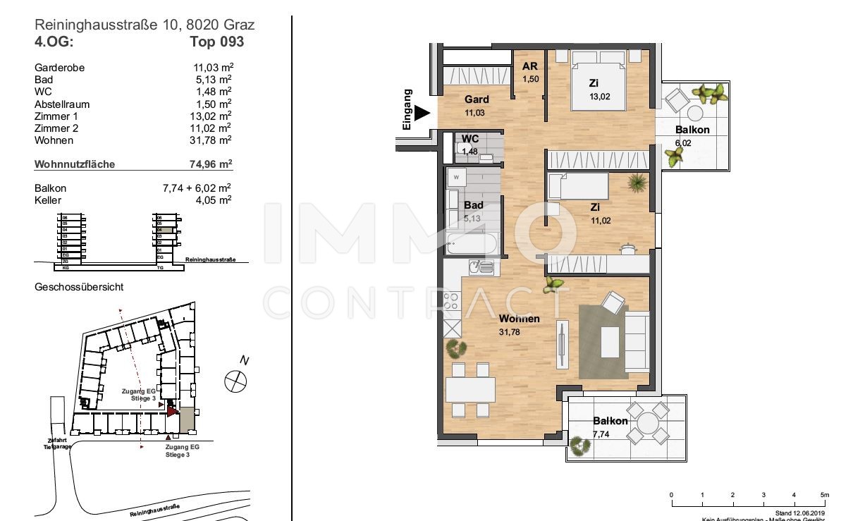 SONNIGE SEHR SCHNE 3-ZIMMERWOHNUNG MIT SDBALKON IM NEUEN STADTTEIL REININGHAUS /  / 8020 Graz / Bild 2