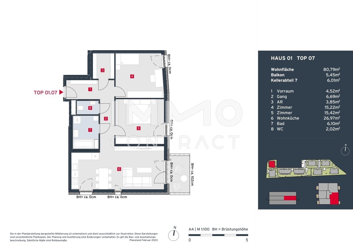 Provisionsfreie 3-Zimmer-Wohnung mit Balkon: Modern, ruhig, exklusiv in parkhnlicher Anlage /  / 2333 Leopoldsdorf / Bild 8