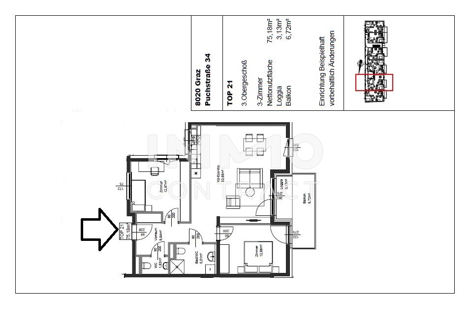 Erstbezug ab 01.10.2025: gefrderte 3 Zimmer Wohnung mit Balkon in ruhiger und zentraler Lage - Puchstrae 34 - Top 21 /  / 8020 Graz / Bild 7