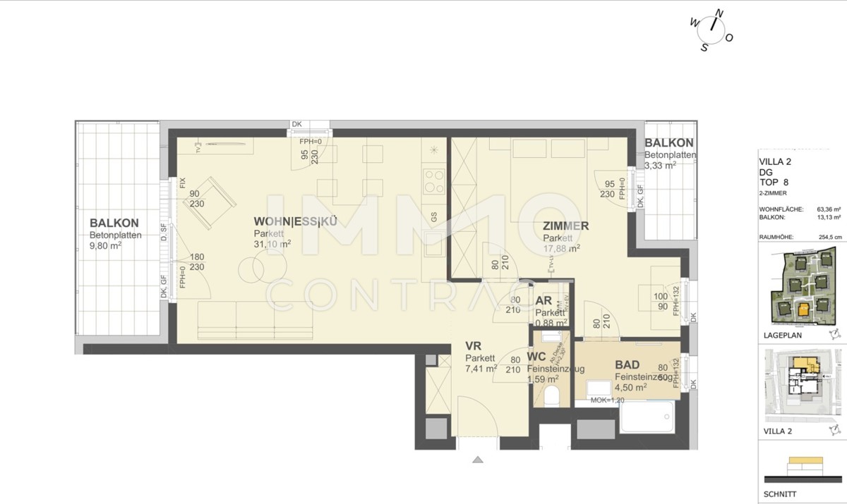 KREMSER WOHNDOMIZIL
2Zi- 63qm Dachgeschoss - Eigentum, Lift, Tiefgarage, in beliebter Grnruhelage /  / 3500 Krems / Bild 1