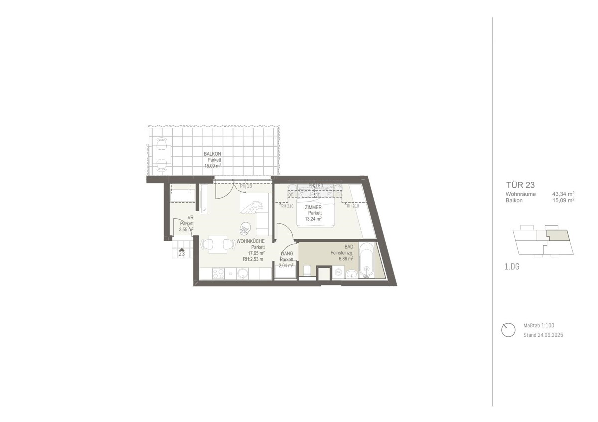TOP  2-Zimmer-Dachgeschosswohnung mit Freiflche im Erstbezug /  / 1220 Wien / Bild 1
