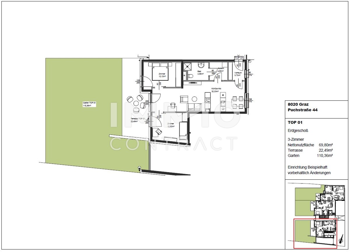 Neuwertige, gefrderte  3 Zimmer GARTENWOHNUNG in Innenhoflage - Puchstrae 44 - Top 001 /  / 8020 Graz / Bild 1