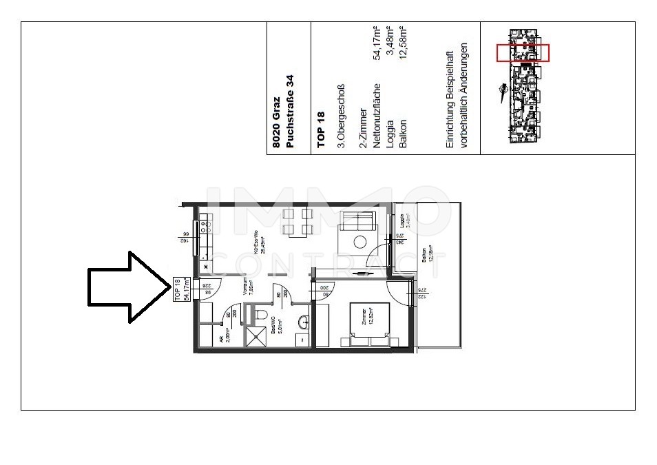 Erstbezug ab 01.10.2025: gefrderte 2 Zimmer Wohnung mit groem Balkon in ruhiger und zentraler Lage - Puchstrae 34 - Top 18 /  / 8020 Graz / Bild 8