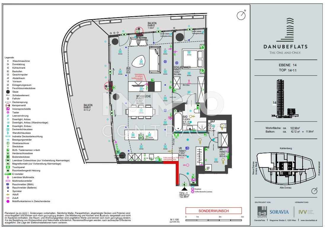 Atemberaubendes Apartment mit grozgigem Balkon, ganz Wien im Blick (Gym, Pool, Sauna, Doorman uvm) /  / 1220 Wien / Bild 2