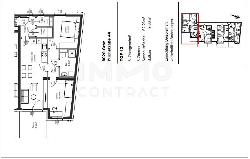 ERSTBEZUG: gefrderte  3 Zimmer Wohnung mit groem BALKON in Innenhoflage - Puchstrae 44 - Top 012 /  / 8020 Graz / Bild 1