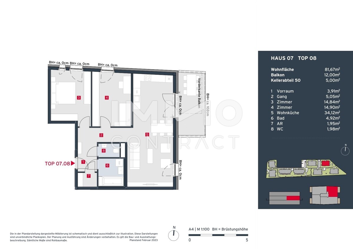 Provisionsfrei! Moderne 3-Zimmer-Wohnung mit 12m2 Balkon in Ruhelage und Blick ins Grne /  / 2333 Leopoldsdorf / Bild 8