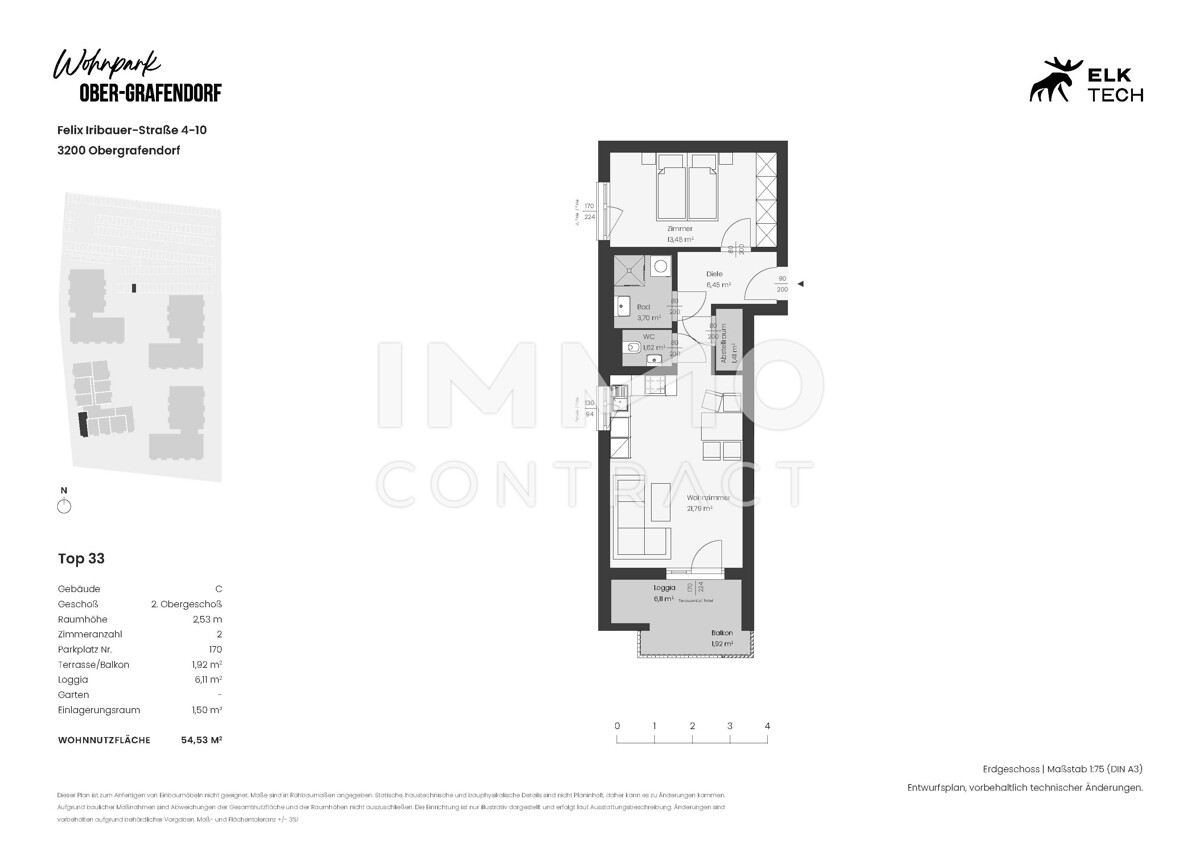 2ZI - 54,53qm - Sd-Balkon - Vorsorgewohnung, Anlage in kolog. NEUBAU /  / 3100 St.Plten / Bild 1