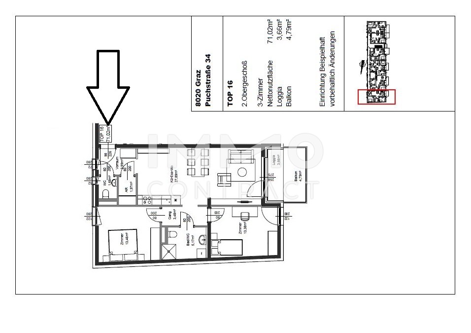 Erstbezug ab 01.10.2025: gefrderte 3 Zimmer Wohnung mit Balkon in ruhiger und zentraler Lage - Puchstrae 34 - Top 16 /  / 8020 Graz / Bild 7