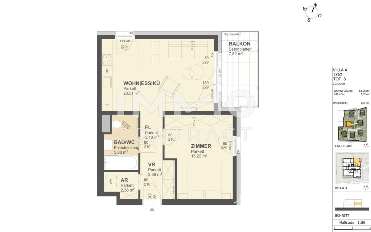 KREMSER WOHNDOMIZIL
2Zi- 53qm - Balkonwohnung, Lift, Tiefgarage, in beliebter Grünruhelage