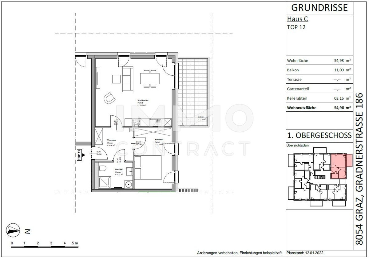 Gefrderte 2 Zimmer Wohnung mit  groem Balkon - Gradnerstrae 186 C-  Top 12C /  / 8054 Graz / Bild 1