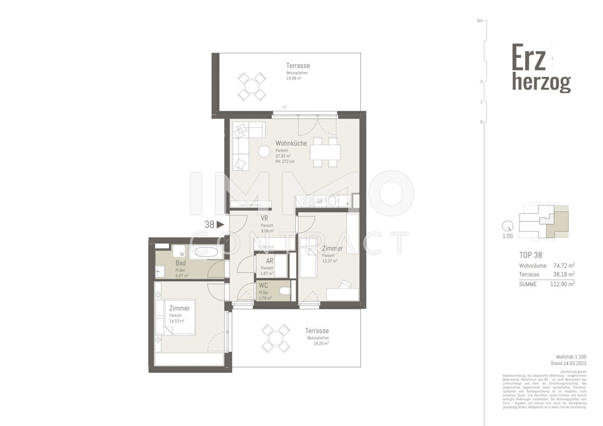 ANLAGE-WOHNUNG   3 Zimmer - TERRASSE 
Dachgeschoss mit Weitblick mit ca 40m Dachterrasse /  / 1220 Wien / Donaustadt / Bild 8