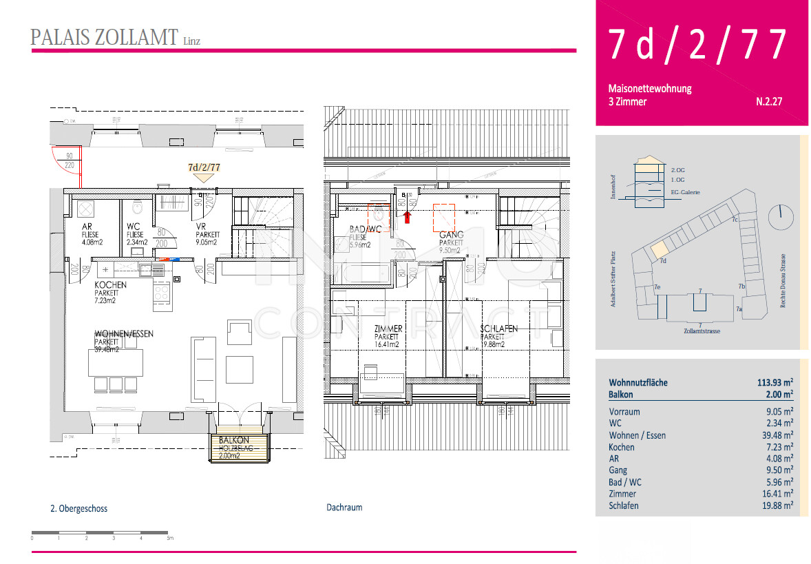 Elegante 3 Zimmer Maisonette mit Balkon in der Zollamtstraße 7 zu vermieten (inkl. Fernwärme-Akonto) / / 4020 Linz / Bild 3