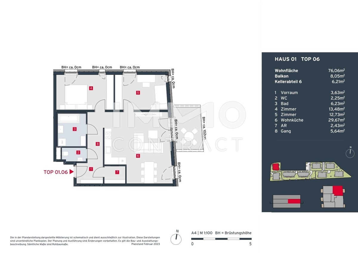 Lichtdurchflutete 3-Zimmer-Balkon-Wohnung in parkhnlicher Anlage im Erstbezug - provisionsfrei! /  / 2333 Leopoldsdorf / Bild 9