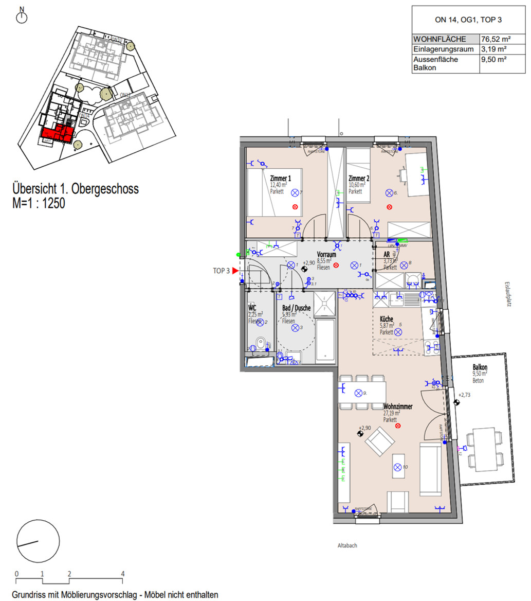 Provisionsfreier Erstbezug: Lichtdurchflutete 3-Zimmer-Wohnung mit Sd-Balkon und Grnblick /  / 2700 Wiener Neustadt / Bild 2