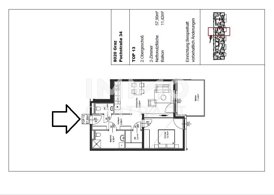 Erstbezug ab 01.10.2025: gefrderte 2 Zimmer Wohnung mit groem Balkon in ruhiger und zentraler Lage - Puchstrae 34 - Top 13 /  / 8020 Graz / Bild 7