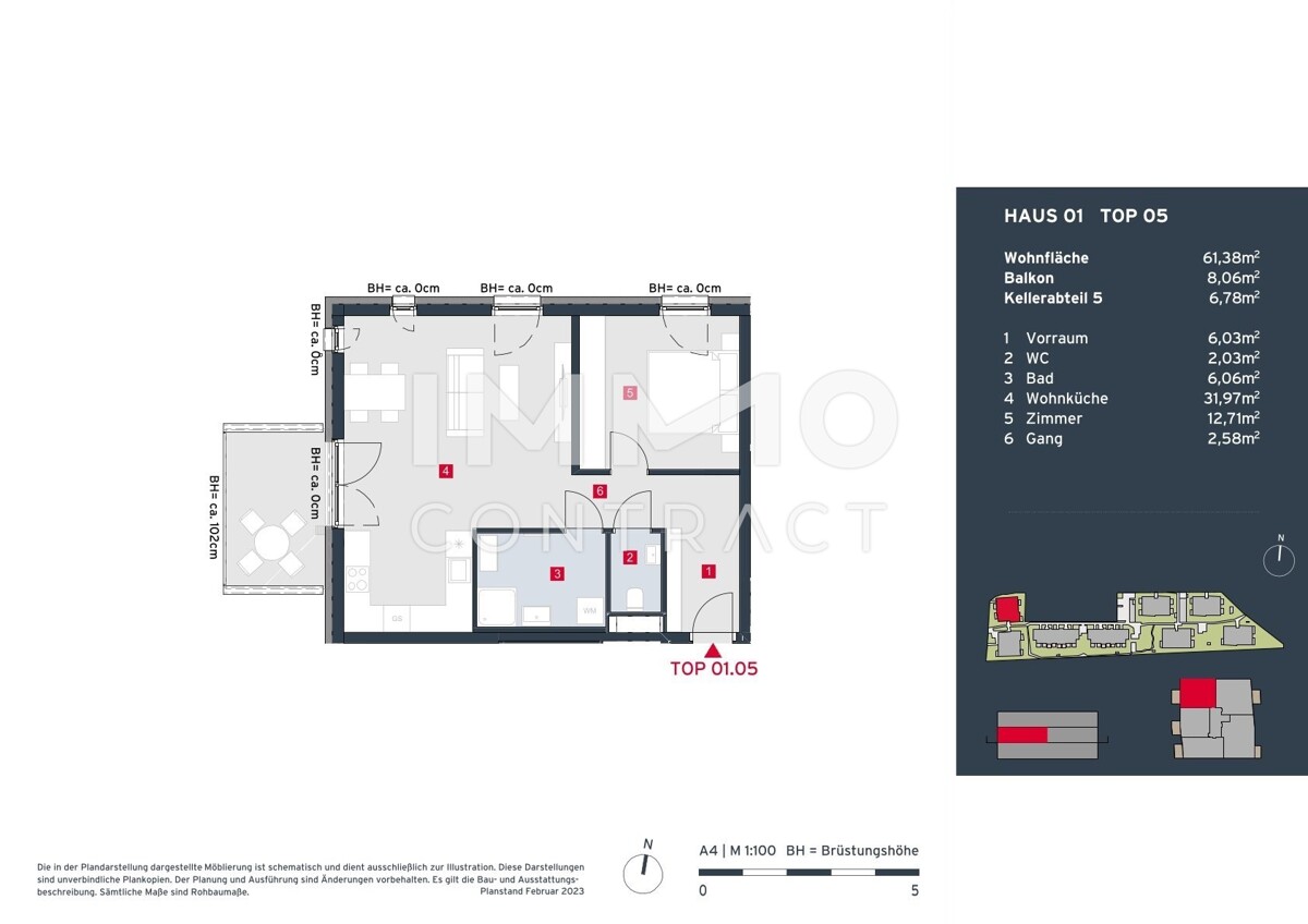 Zentral - modern - hell: Perfekte 2-Zimmer-Wohnung mit Balkon im Erstbezug in grner Anlage /  / 2333 Leopoldsdorf / Bild 5