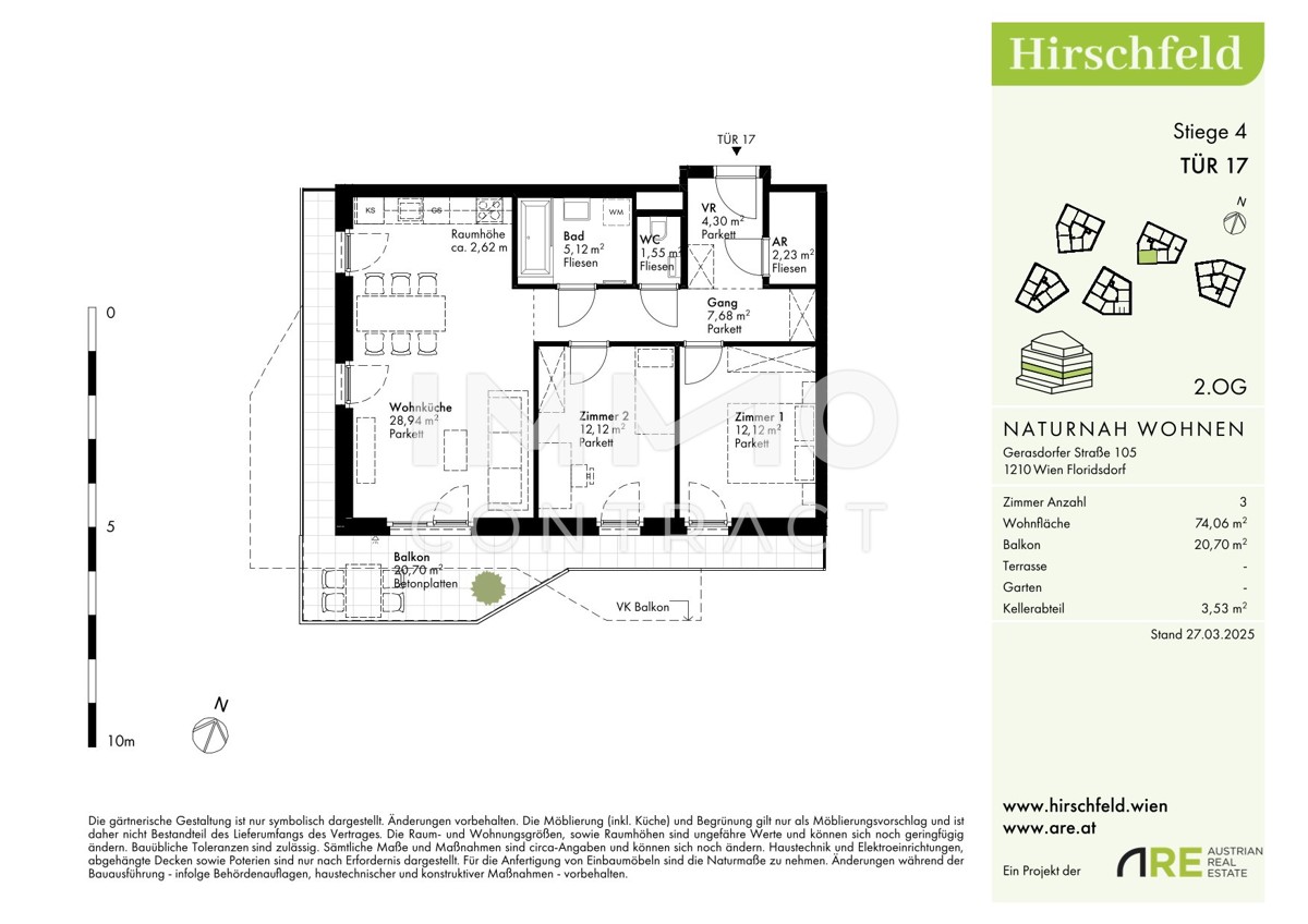 Hirschfeld: Provisionsfrei und Erstbezug - Sensationell gnstige 3 Zimmer Wohnung /  / 1210 Wien / Bild 1