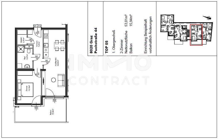ERSTBEZUG: gefrderte 2 Zimmer Wohnung mit groem BALKON in Innenhoflage - Puchstrae 44 - Top 005 /  / 8020 Graz / Bild 7