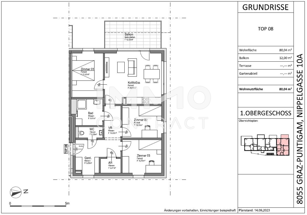 Neuwertige, gefrderte 4 Zimmer-Wohnung in ruhiger Lage mit Balkon - Nippelgasse 10a - Top 8 /  / 8055 Graz / Bild 2