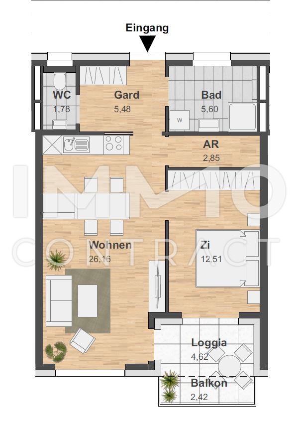 HELLE 2 ZI-WOHNUNG MIT SDLOGGIA IM LETZTEN OG IM NEUEN STADTTEIL REININGHAUS /  / 8020 Graz / Bild 9