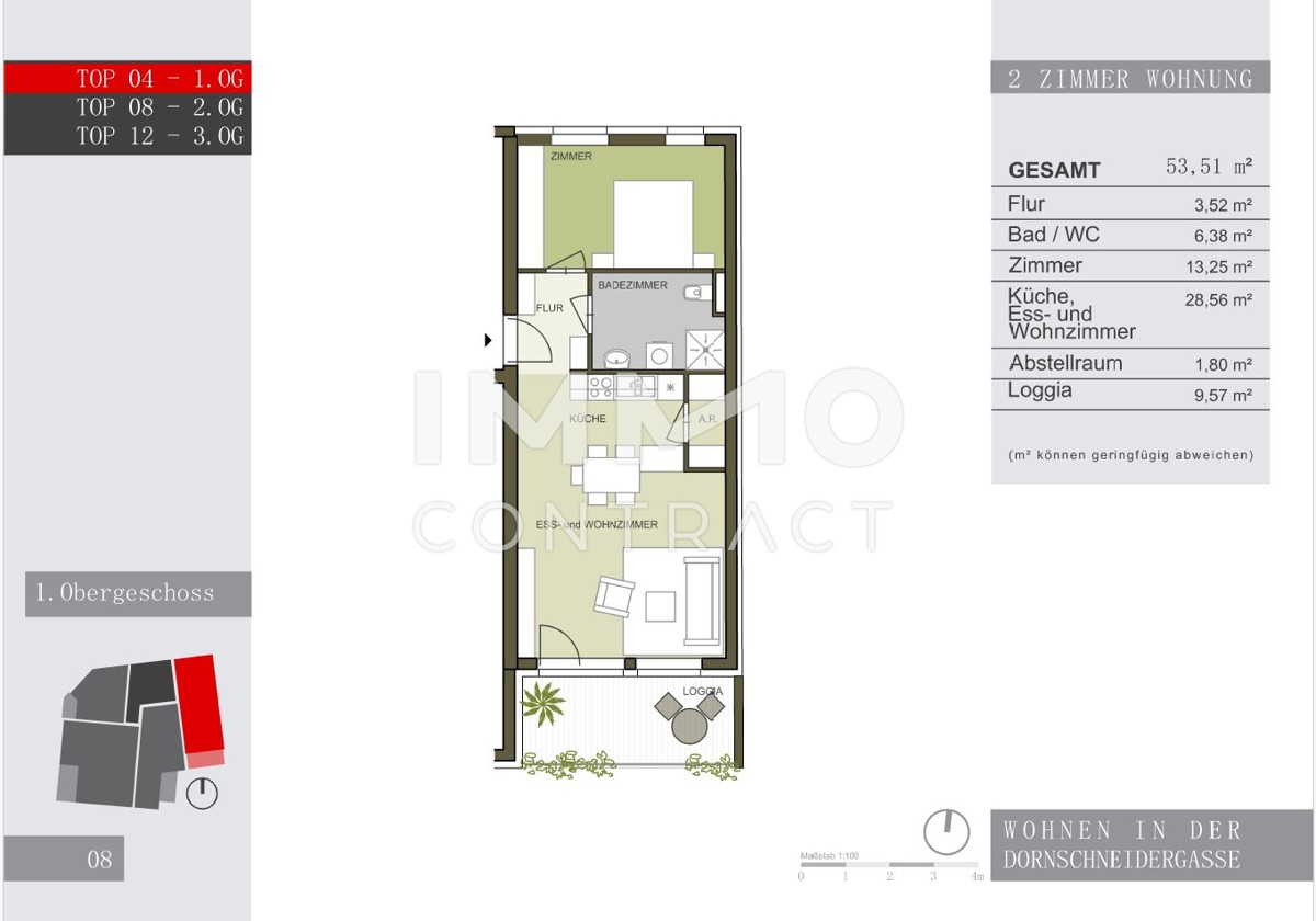 Zwei Zimmer Wohnung mit groem Balkon in ruhiger Innenhoflage, Dornschneidergasse 31 - Top 4 /  / 8020 Graz / Bild 7