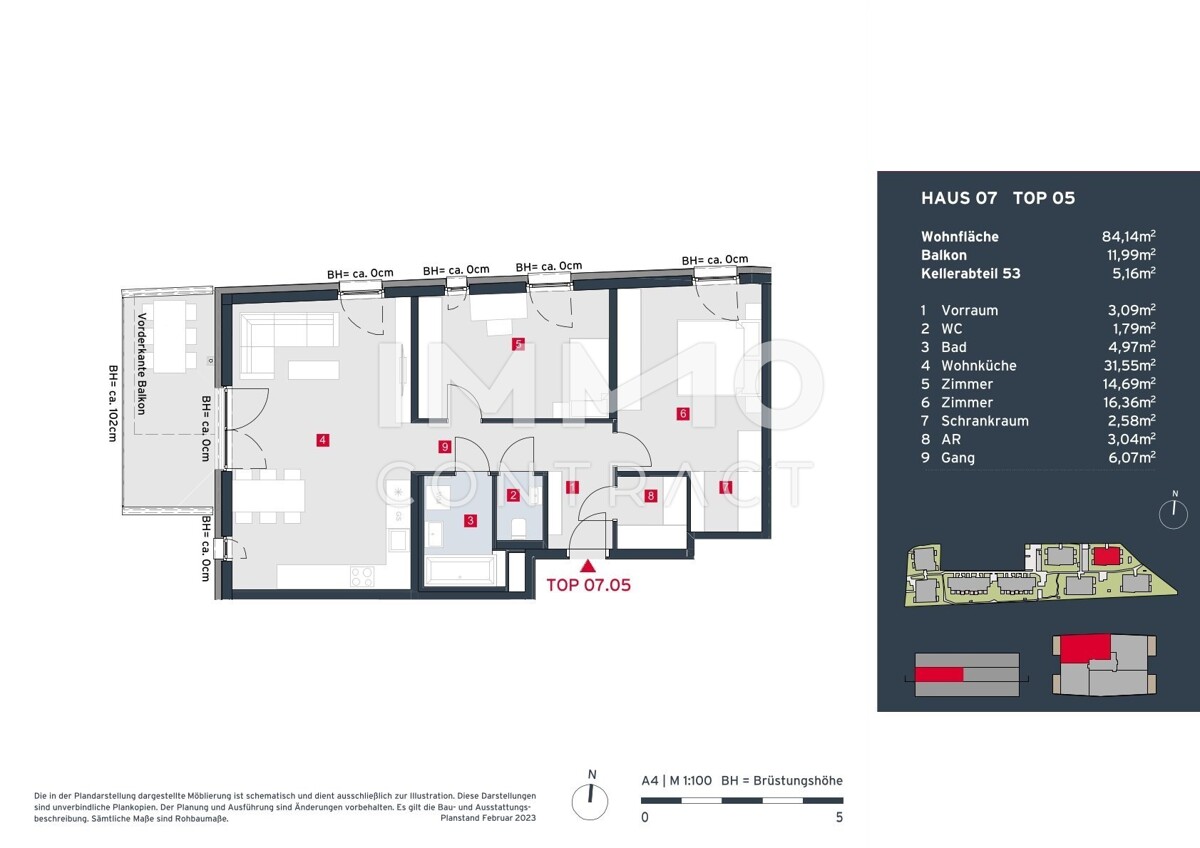 Ruhige, grozgige 3-Zimmer-Balkon-Wohnung im Erstbezug und Top-Ausstattung - Provisionsfrei! /  / 2333 Leopoldsdorf / Bild 8